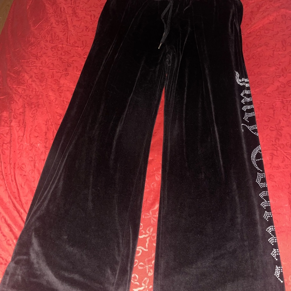 Juicy Couture Black Velvet Joggers with Rhinestone Detail